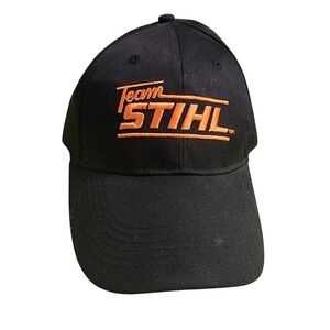Team STIHL Outfitters Hat Mens Black Orange Embroidered Snapback Baseball Cap